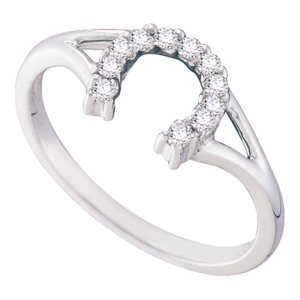 The Diamond Deal 10kt White Gold Womens Round Diamond Lucky Horseshoe Split-shank Ring 1/10 Cttw