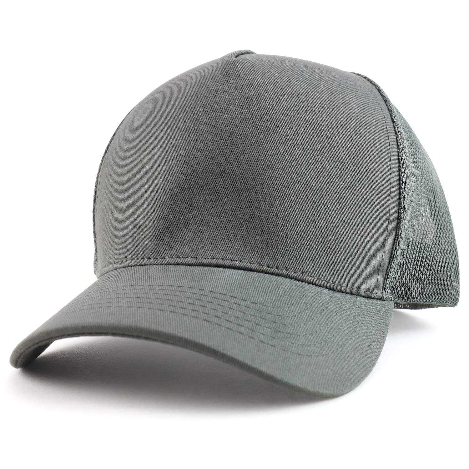 Trendy Apparel Shop Oversized Big 5 Panel Cotton Mesh Back Trucker Baseball Cap - Dark Grey