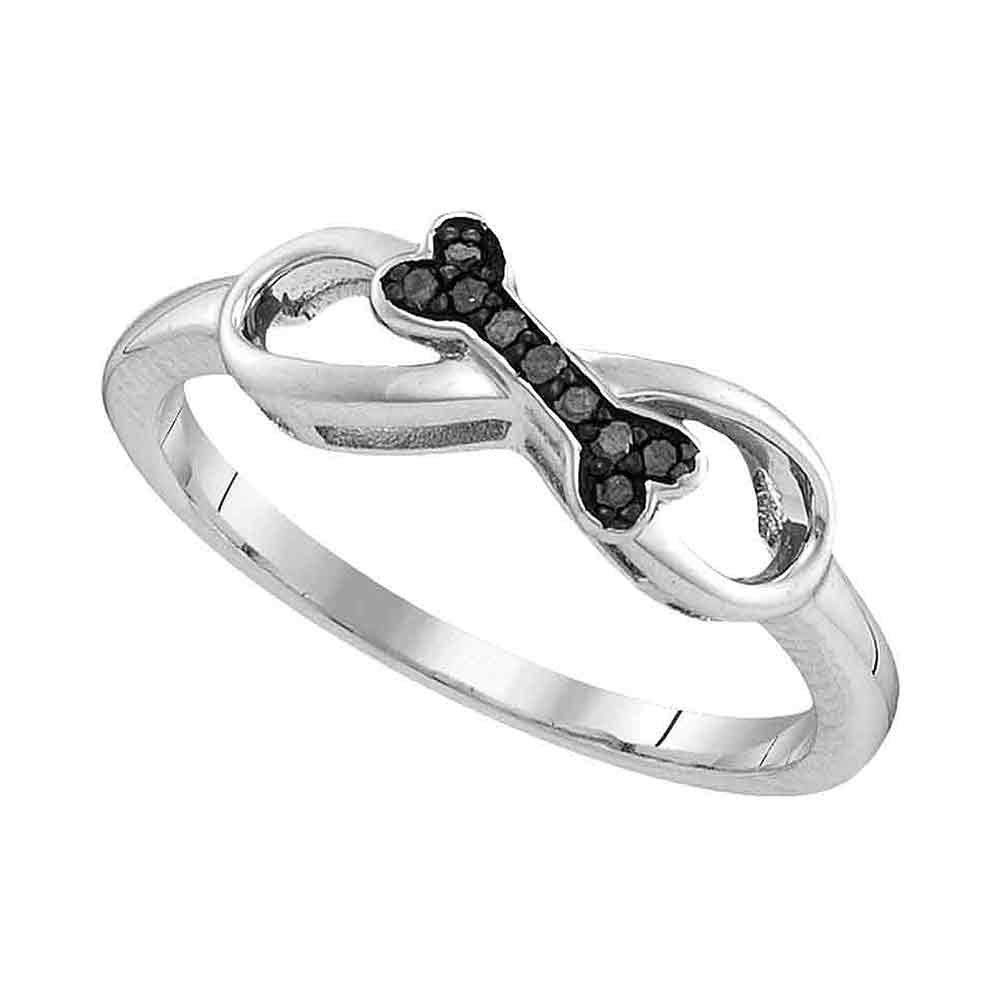 The Diamond Deal Sterling Silver Womens Round Black Color Enhanced Diamond Dog Bone Infinity Ring 1/20 Cttw