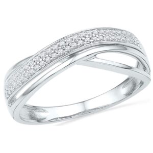 the diamond deal 10kt white gold womens round diamond crossover band ring 1/6 cttw