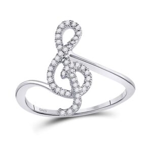 the diamond deal 10kt white gold womens round diamond treble clef music note fashion ring 1/6 cttw