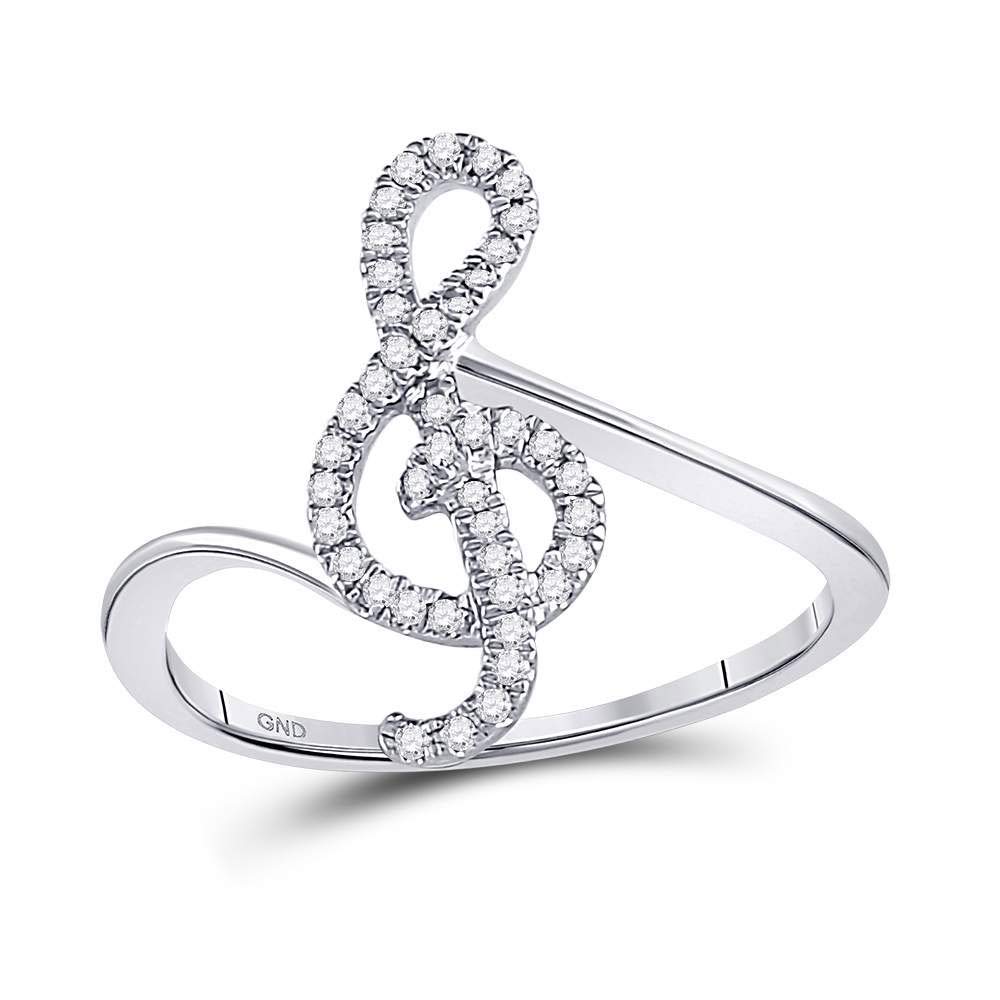 The Diamond Deal 10kt White Gold Womens Round Diamond Treble Clef Music Note Fashion Ring 1/6 Cttw