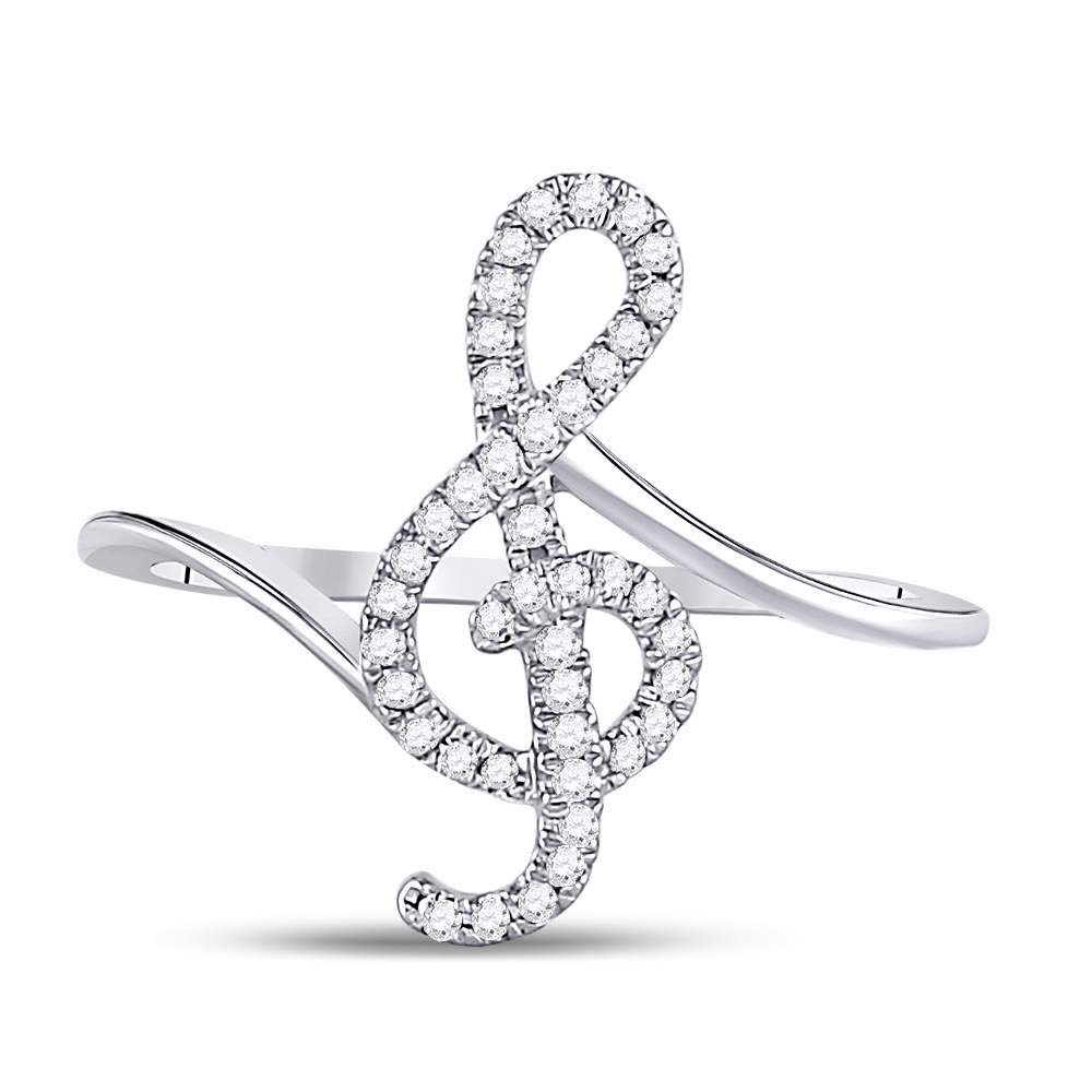 The Diamond Deal 10kt White Gold Womens Round Diamond Treble Clef Music Note Fashion Ring 1/6 Cttw