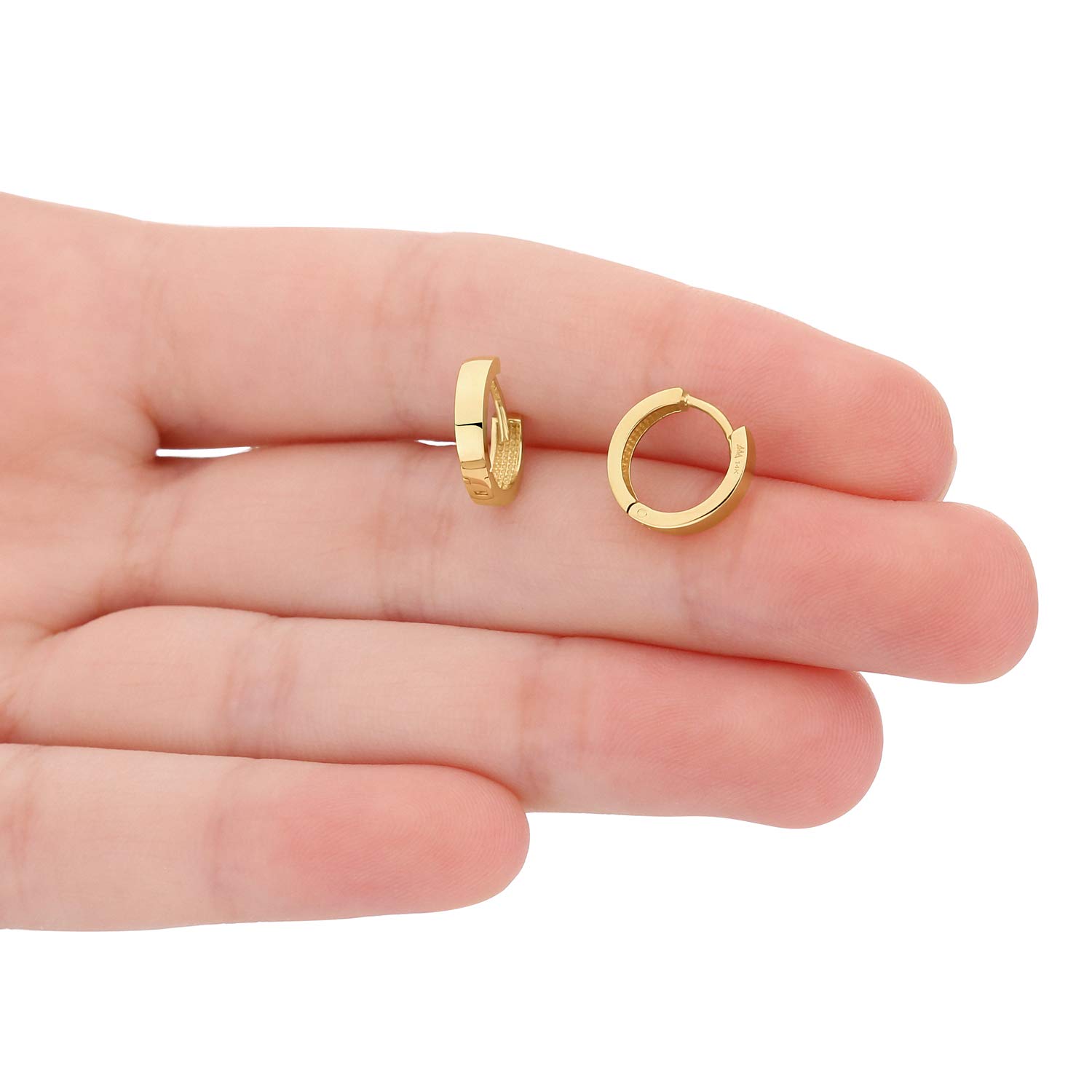 14kt Gold Huggie Hoop Earrings Minimalist Small Simple Thin huggies For Women and Men Polished Flat Hinged Hoop (Yellow Gold)