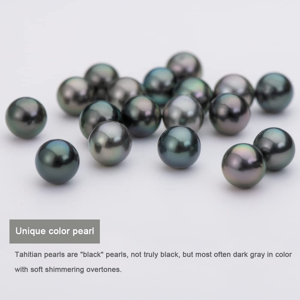 DENGGUANG 18K Gold Natural Round Cultured Black Pearl Stud Earrings for Women, 8-9mm High Luster Tahitian South Sea Cultured Pearl Earrings - White Gold