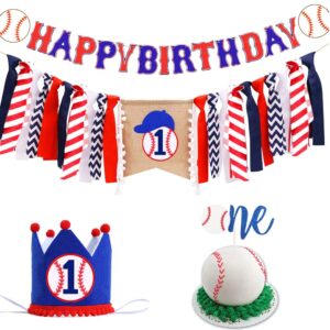 pratyus baseball party decorations, first birthday party supplies with baseball birthday banner, highchair banner, crown hat, cake topper for baby kids ball party event favors