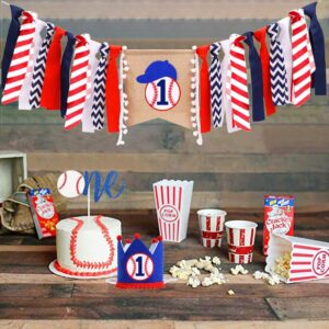 PRATYUS Baseball Party Decorations, First Birthday Party Supplies with Baseball Birthday Banner, Highchair Banner, Crown Hat, Cake Topper for Baby Kids Ball Party Event Favors