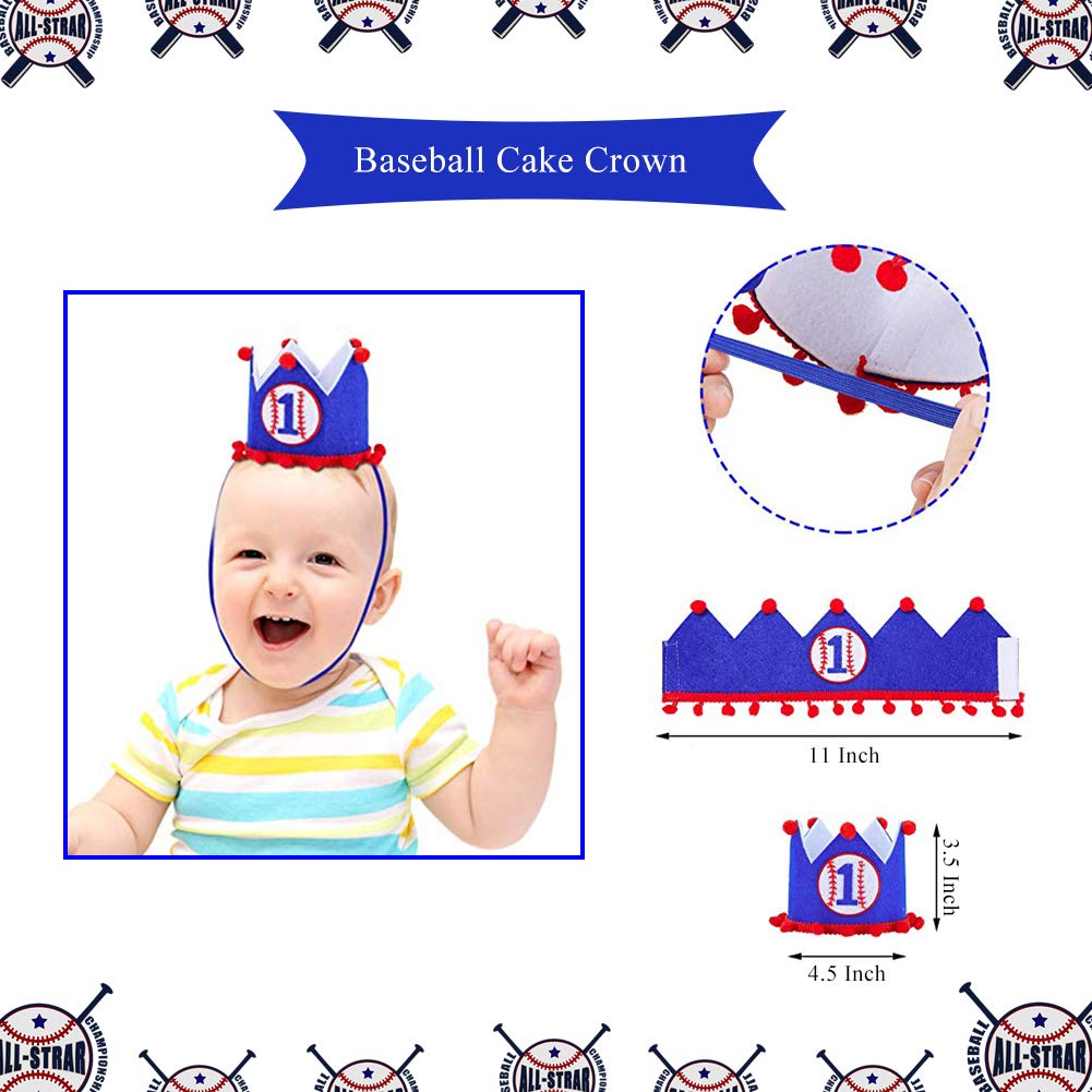 PRATYUS Baseball Party Decorations, First Birthday Party Supplies with Baseball Birthday Banner, Highchair Banner, Crown Hat, Cake Topper for Baby Kids Ball Party Event Favors