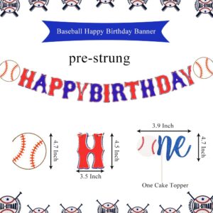 PRATYUS Baseball Party Decorations, First Birthday Party Supplies with Baseball Birthday Banner, Highchair Banner, Crown Hat, Cake Topper for Baby Kids Ball Party Event Favors