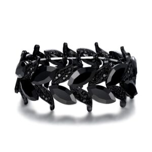 brilove wedding bridal bracelet for women marquise-shape leaf stretch bangle bracelet black black-tone