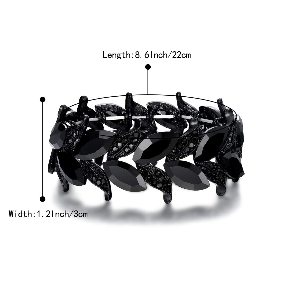 BriLove Wedding Bridal Bracelet for Women Marquise-Shape Leaf Stretch Bangle Bracelet Black Black-Tone