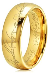 three keys jewelry 8mm tungsten wedding ring 18k gold plated band script laser for men women size 10