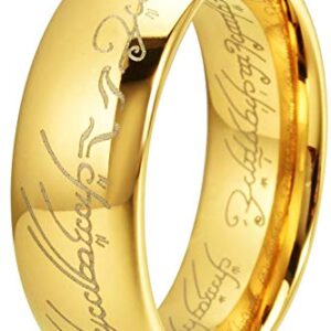 THREE KEYS JEWELRY 8mm Tungsten Wedding Ring 18K Gold Plated Band Script Laser for Men Women Size 10