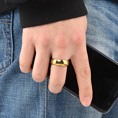 THREE KEYS JEWELRY 8mm Tungsten Wedding Ring 18K Gold Plated Band Script Laser for Men Women Size 10