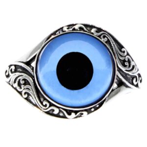 Steel Dragon Jewelers Stunning Designer Eye Ring - Choose from 21 Handcrafted Animal and Fantasy Glass Eyes (Evil Eye, 7)