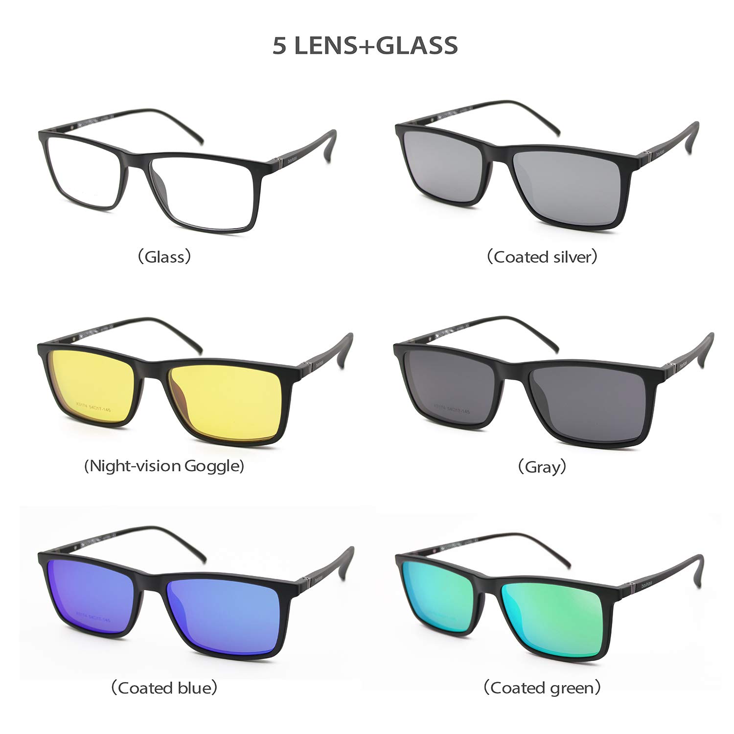 Bauhaus Magnetic Clip on Sunglasses for Men & Women Polarized UV Protection Retro Square Eyeglasses Fit Over Night Driving