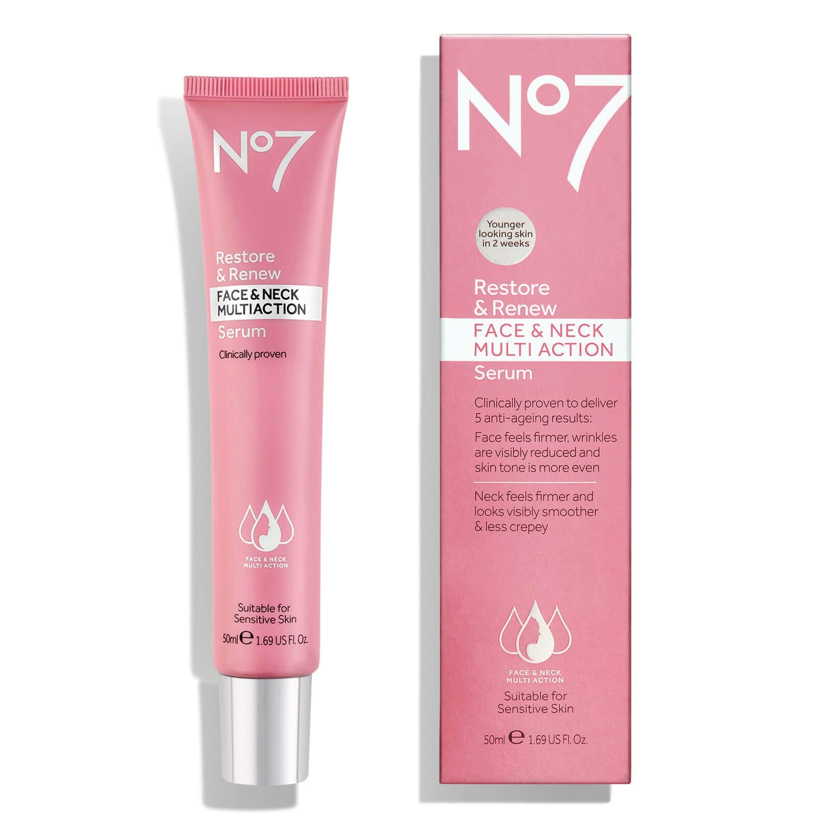 No7 Restore and Renew Face and Neck Multi Action Serum 1.69 fl oz