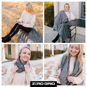 Zero Grid Infinity Fashion Scarf with Hidden Pockets Converts to Blanket and Wrap Perfect for Travel