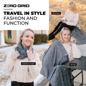 Zero Grid Infinity Fashion Scarf with Hidden Pockets Converts to Blanket and Wrap Perfect for Travel