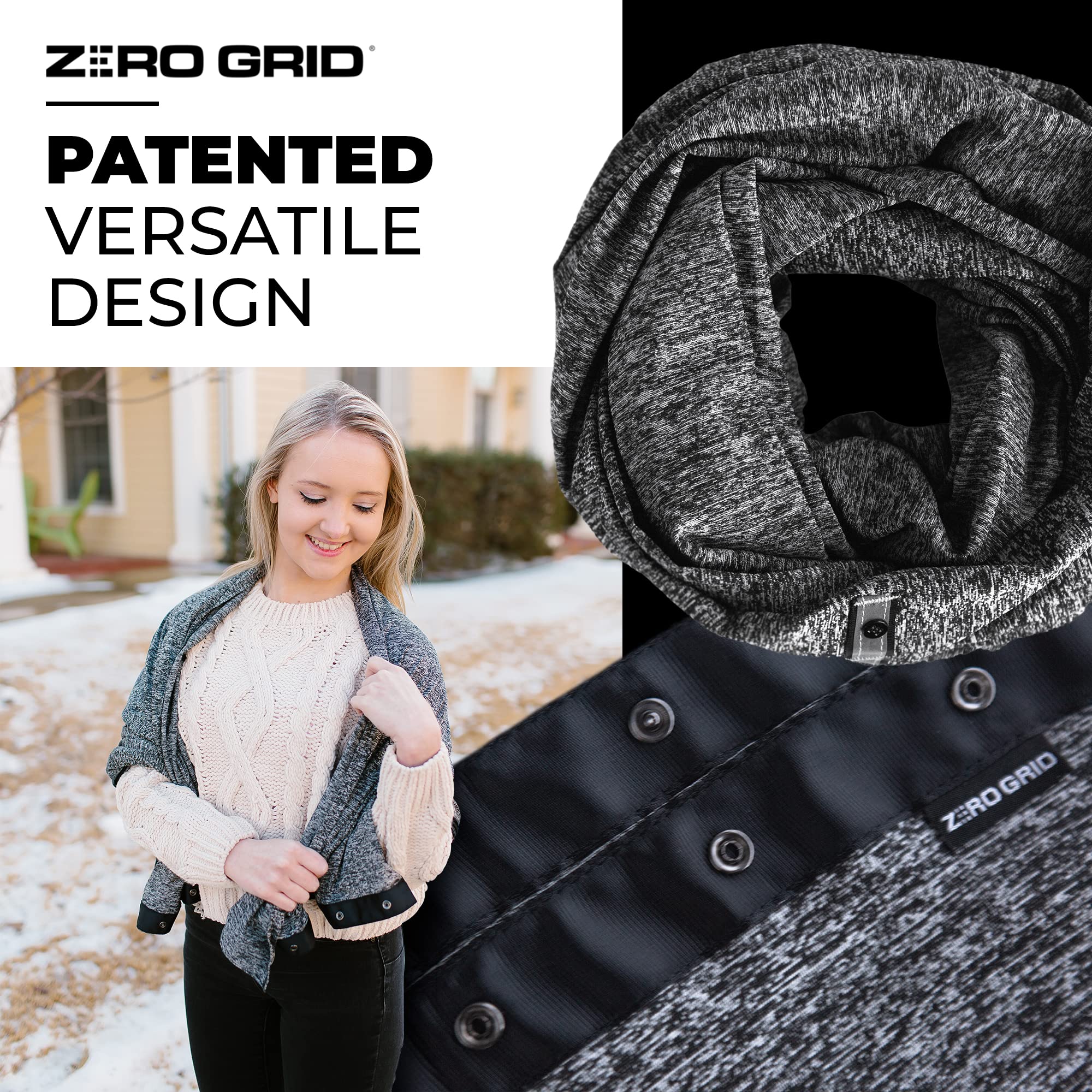 Zero Grid Infinity Fashion Scarf with Hidden Pockets Converts to Blanket and Wrap Perfect for Travel