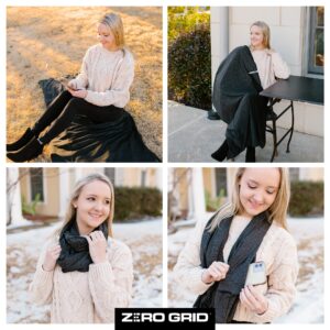 Zero Grid Infinity Fashion Scarf with Hidden Pockets Converts to Blanket and Wrap Perfect for Travel