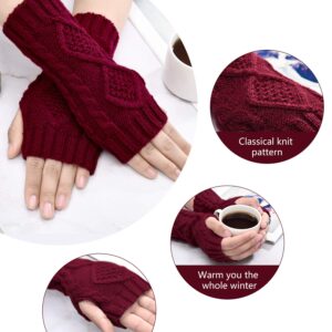 SATINIOR 4 Pairs Women Warm Knit Winter Fingerless Gloves Thumbhole Arm Warmers Mittens (Black, Navy Blue, Khaki, Wine Red)