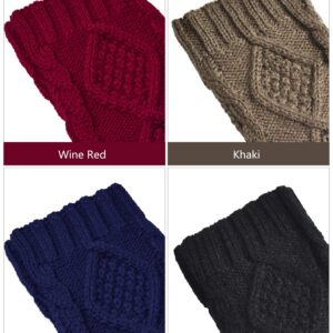 SATINIOR 4 Pairs Women Warm Knit Winter Fingerless Gloves Thumbhole Arm Warmers Mittens (Black, Navy Blue, Khaki, Wine Red)