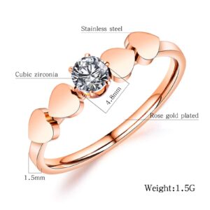 MoAndy Rose Gold Rings for Women Stainless Steel Rings Crystal Rings Finger Rings for Women Love Heart Size 6