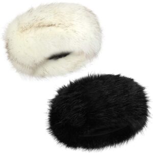 satinior 2 pieces women faux fur headband with elastic winter earwarmer earmuff ski hat black, white