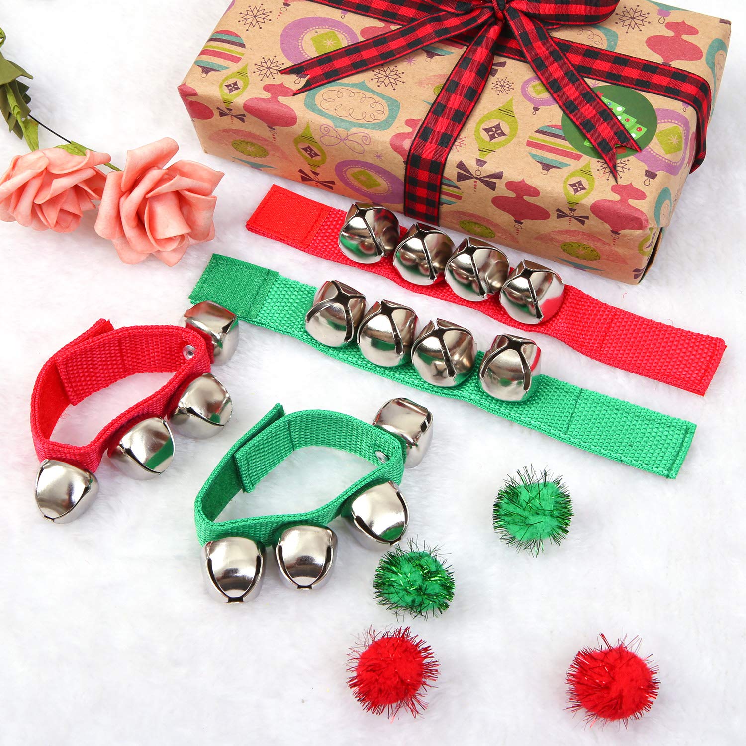 Cooraby 24 Pack Christmas Band Wrist Bells Bracelets Musical Instruments Wrist Bells Ankle Bells for Christmas Party Favors