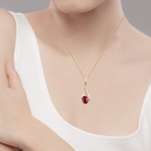 10k Yellow Gold Genuine Oval Ruby and Diamond Drop Pendant Necklace