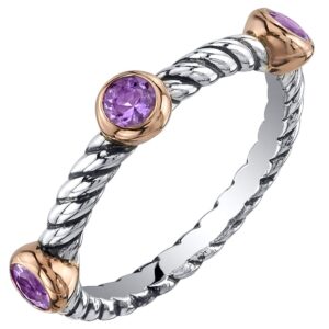 peora amethyst 3-stone stackable ring in sterling silver, cable rope band for women 2.1mm sizes 8