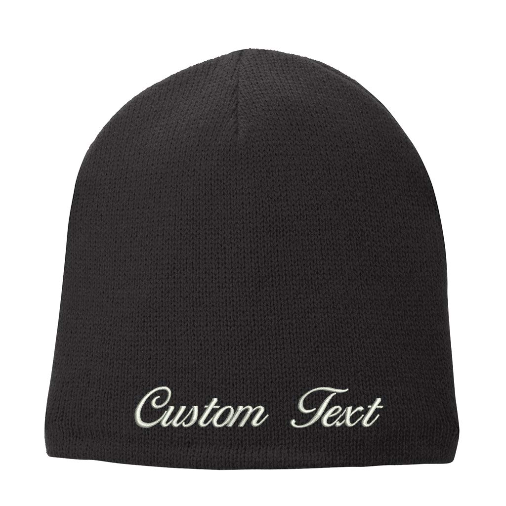 INK STITCH CP91L Custom Text Stitching Design Your Own Fleece Line Beanie Hats (Black)