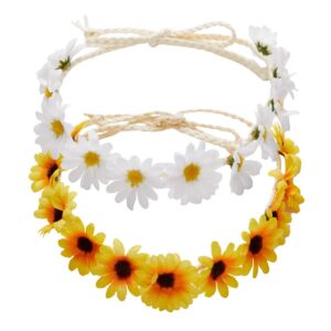 zYoung 2 Pcs Fashion Flower Headband Sunflower Hair Wreath Festival Hair Band Bridal Headpiece