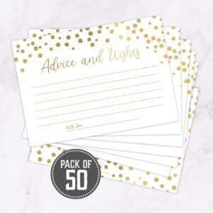 Set of 50 Gold Advice and Wishes Cards, Perfect for the Bride and Groom, New Mr and Mrs, Baby Shower, Bridal Shower, Wedding Shower, Reception, Graduation Party, Retirement Party, Anniversary