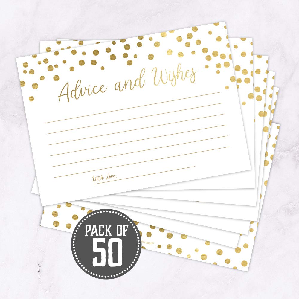 Set of 50 Gold Advice and Wishes Cards, Perfect for the Bride and Groom, New Mr and Mrs, Baby Shower, Bridal Shower, Wedding Shower, Reception, Graduation Party, Retirement Party, Anniversary