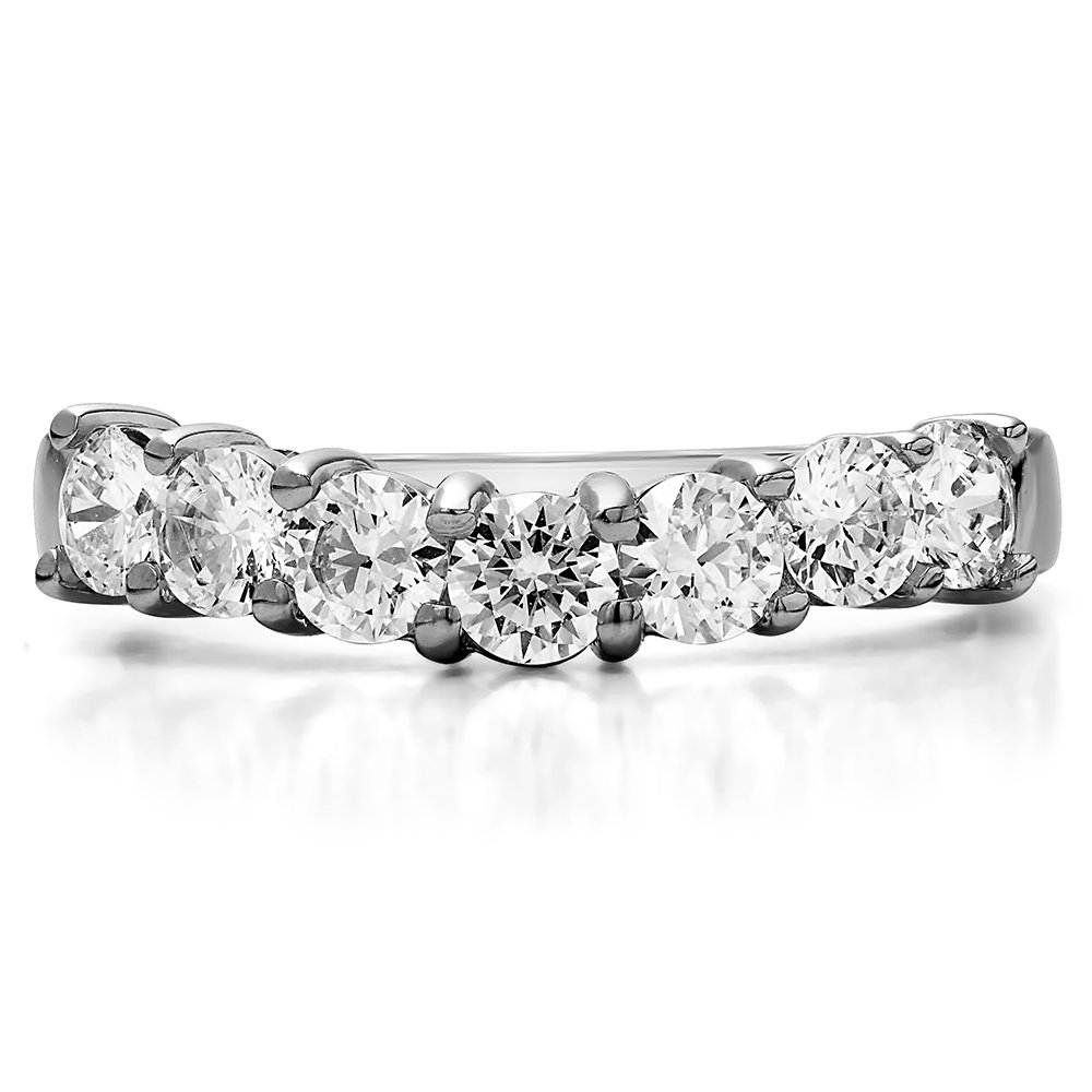 TwoBirch 0.5 Ct. Seven Stone Shared Prong Contoured Wedding Ring In Sterling Silver Cubic Zirconia