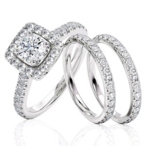 Beverly Hills Jewelers 3 Carat Total Weight Diamond Engagement Ring In 14 Karat White Gold Stunningly Hand Crafted (7)