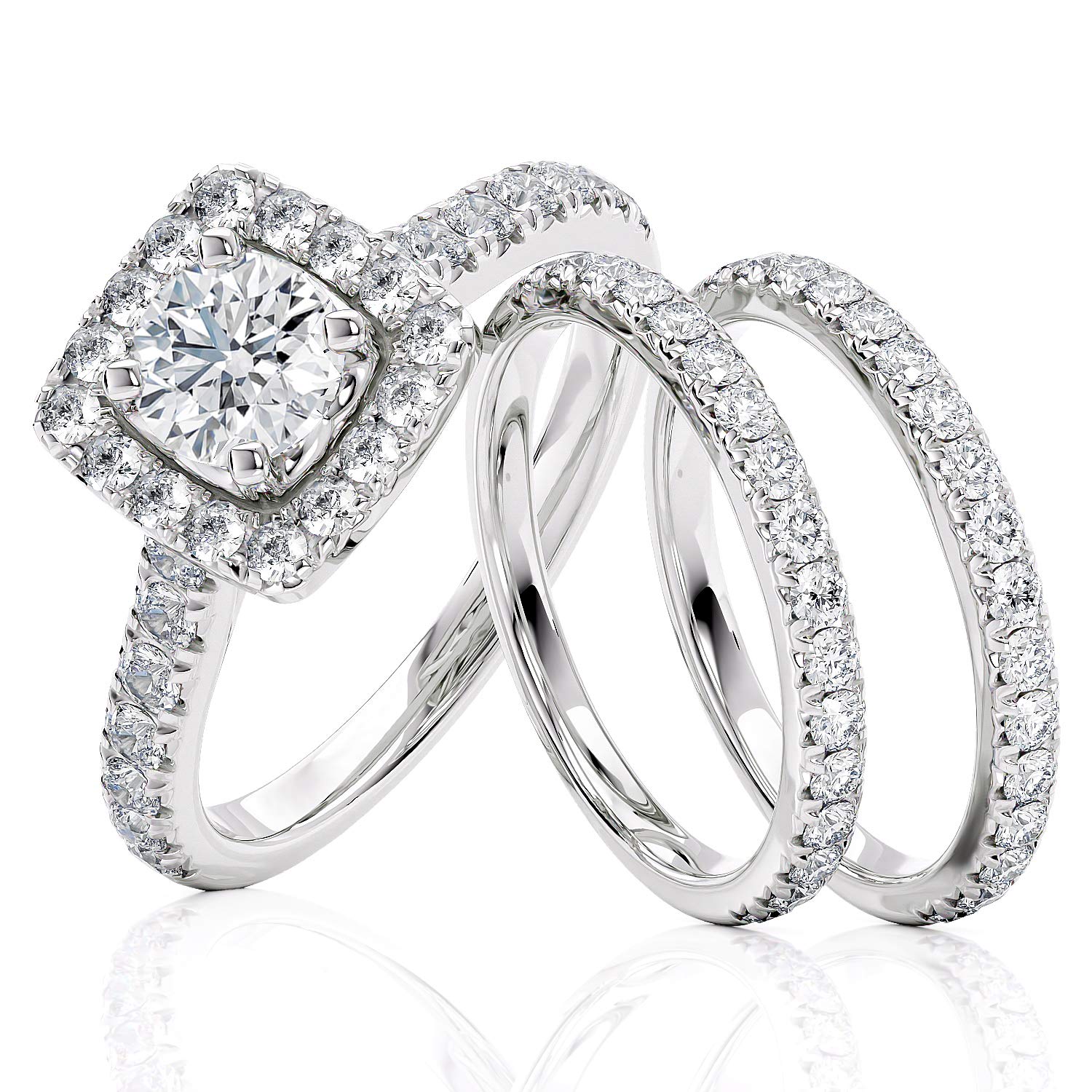 Beverly Hills Jewelers 3 Carat Total Weight Diamond Engagement Ring In 14 Karat White Gold Stunningly Hand Crafted (7)