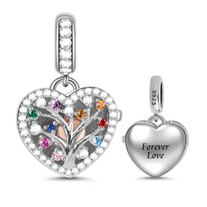 GNOCE Tree of Life Charm Pendant 925 Sterling Silver My Heart Will Go On Engravble Dangle Charm for Bracelet/Necklace Charm Gifts For Family