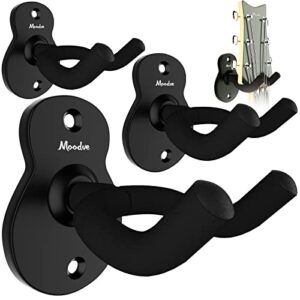 Guitar Wall Mount Hanger 4-Pack, Moodve Metal Guitar Hanger, Guitar-Shaped Guitar Wall Hanger, Black Guitar Holder Stand for Bass Electric Acoustic Guitar Ukulele (Guitar Shape)