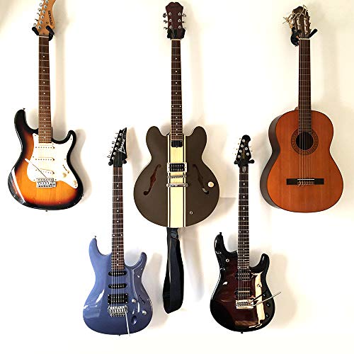 Guitar Wall Mount Hanger 4-Pack, Moodve Metal Guitar Hanger, Guitar-Shaped Guitar Wall Hanger, Black Guitar Holder Stand for Bass Electric Acoustic Guitar Ukulele (Guitar Shape)