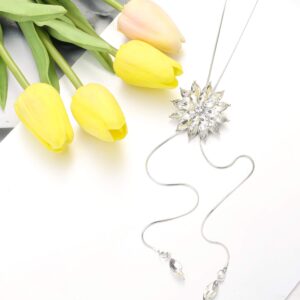 Jstyle 6Pcs Women Long Sweater Necklace Silver Plated Rhinestone Flower Tassel Pendant Neckace Jewelry Women Gifts