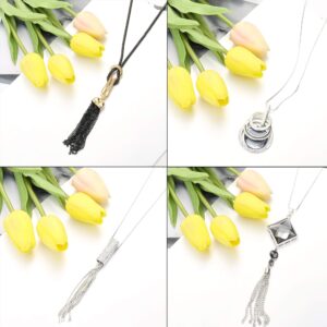 Jstyle 6Pcs Women Long Sweater Necklace Silver Plated Rhinestone Flower Tassel Pendant Neckace Jewelry Women Gifts