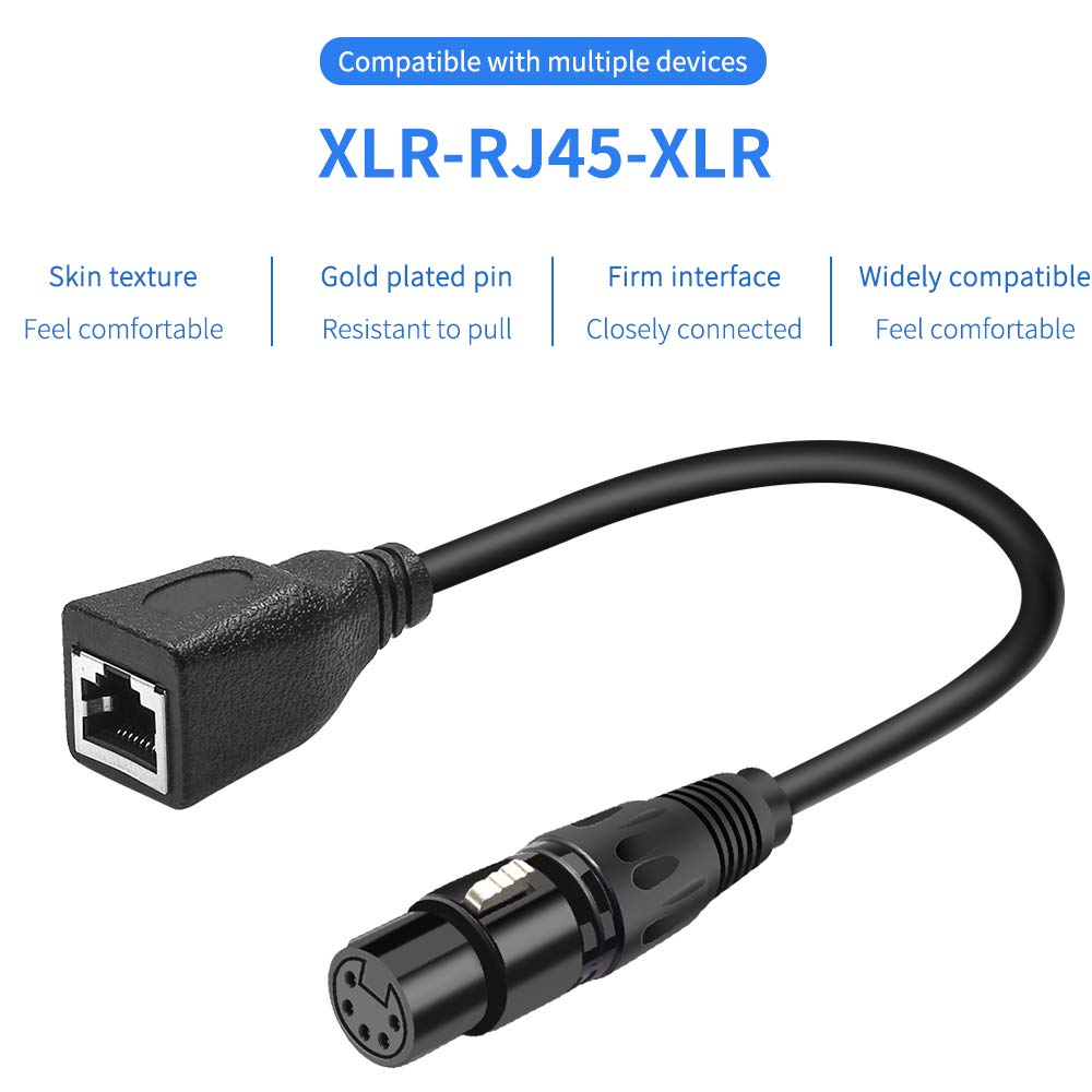 SiYear XLR 5 pin RJ45 Adapter Cable-XLR 5 Pin Male to RJ45 & XLR 5 Pin Female to RJ45 Female DMX Ethernet Adapter Converter cable(1SET/ 2PACK)