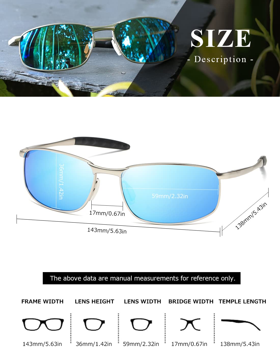 AEVOGUE Polarized Sunglasses For Men Rectangle Metal Frame Retro Sun Glasses AE0395 (2 Pack/Silver Frame Grey Lens+Silver Frame Blue Lens, 59)