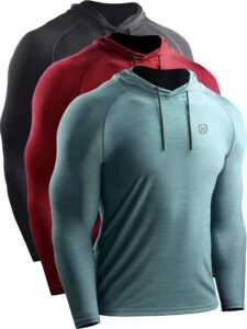 neleus men's 3 pack dry fit running shirt long sleeve workout athletic shirts with hoods,5071 dark grey,red,light green,us 2xl,eu 3xl