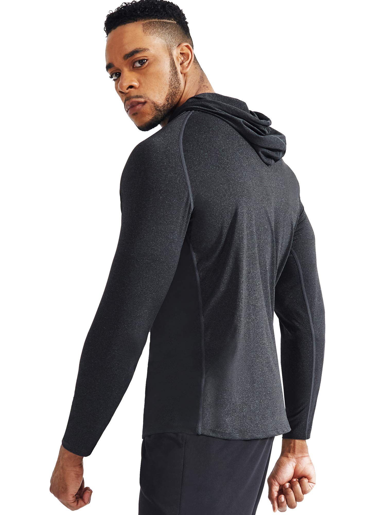 NELEUS Men's 3 Pack Dry Fit Running Shirt Long Sleeve Workout Athletic Shirts with Hoods,5071 Dark Grey,Light Grey,Slate Grey,US L,EU XL