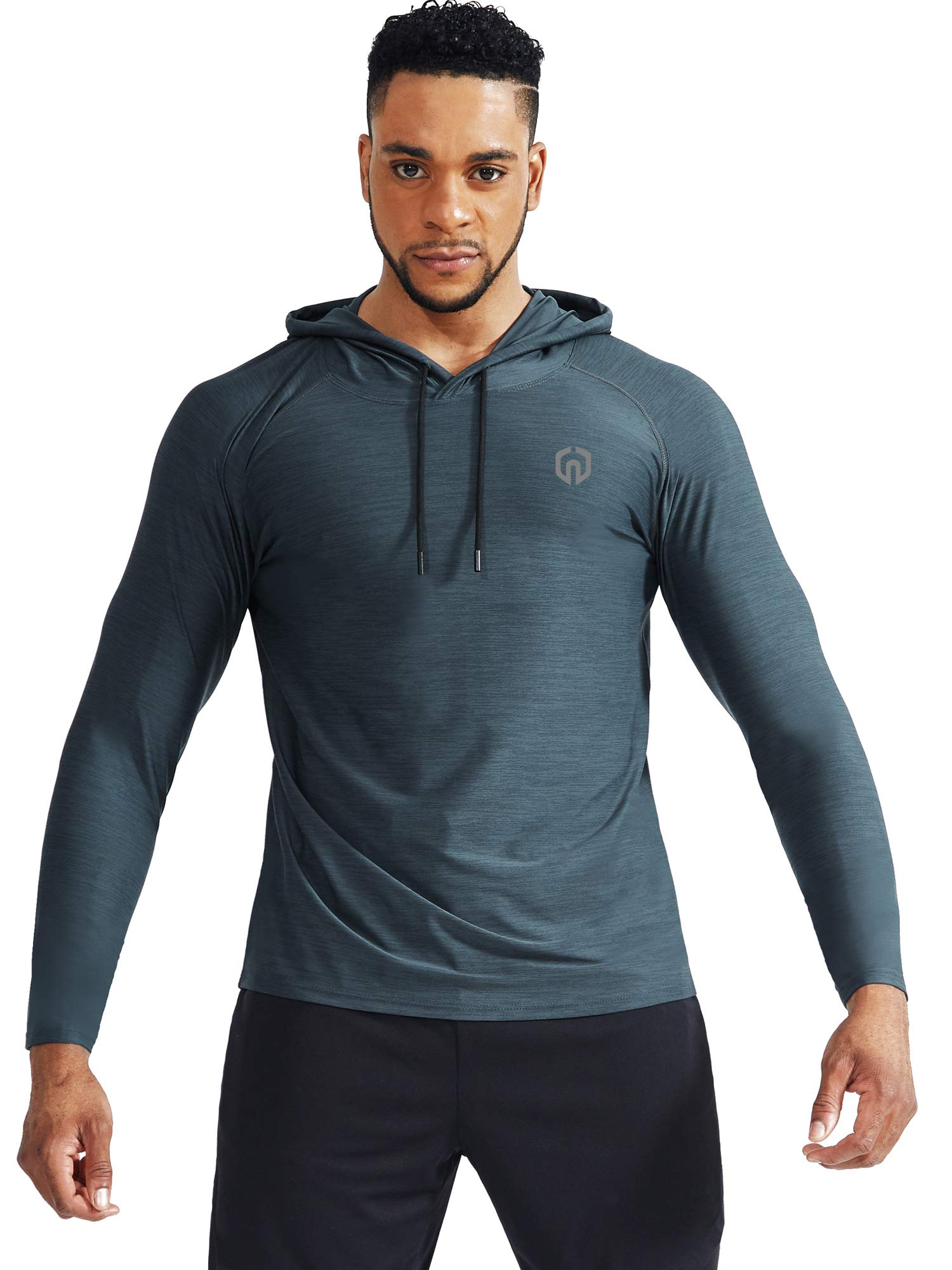 NELEUS Men's 3 Pack Dry Fit Running Shirt Long Sleeve Workout Athletic Shirts with Hoods,5071 Dark Grey,Light Grey,Slate Grey,US L,EU XL