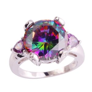 Narica Womens Brilliant Pear Cut Created Rainbow Topaz & Created Amethyst Cocktail Ring Size 10